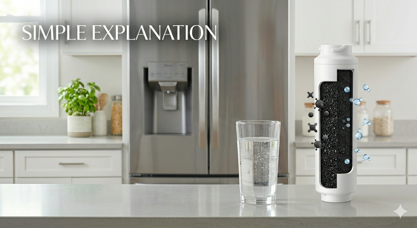Concept of activated carbon filtration in a modern kitchen.