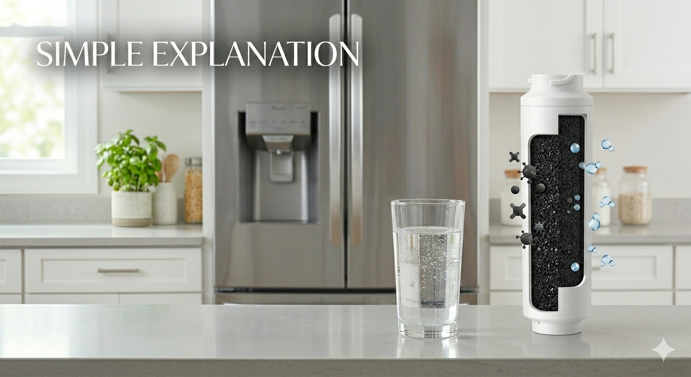 Concept of activated carbon filtration in a modern kitchen.