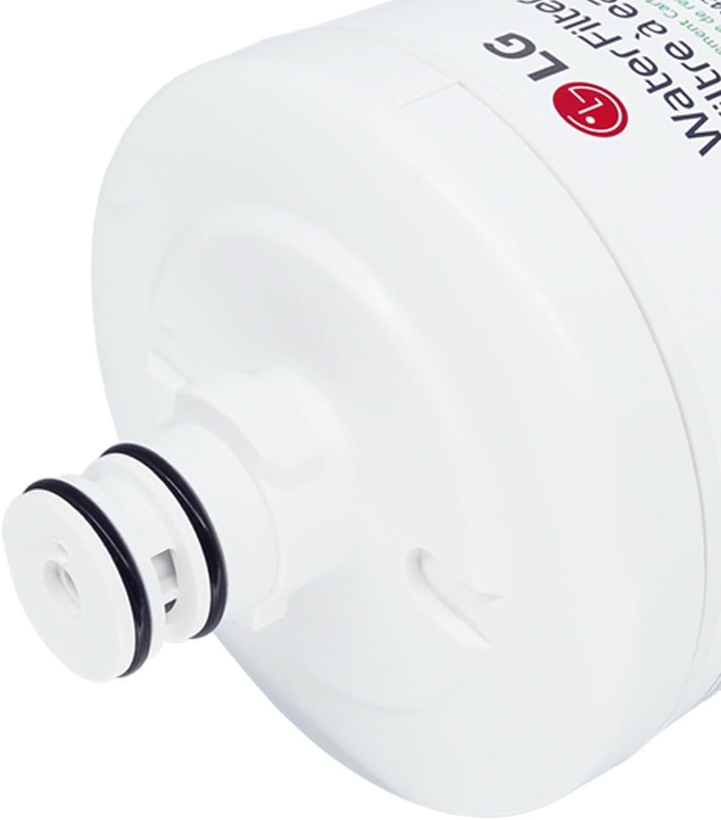 Close-up of LG LT500P filter twist-lock cap and O-rings with LG branding