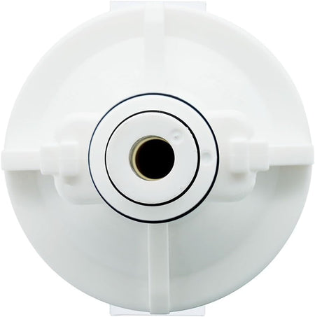 Top cap of LG LT700P filter showing twist-lock mounting mechanism and water inlet