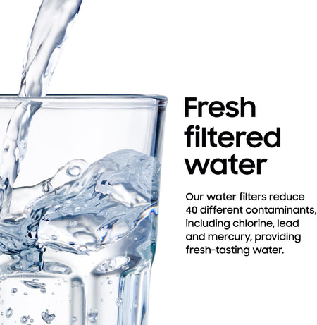 Fresh filtered water poured into a glass using Samsung HAF-CIN/EXP refrigerator filter